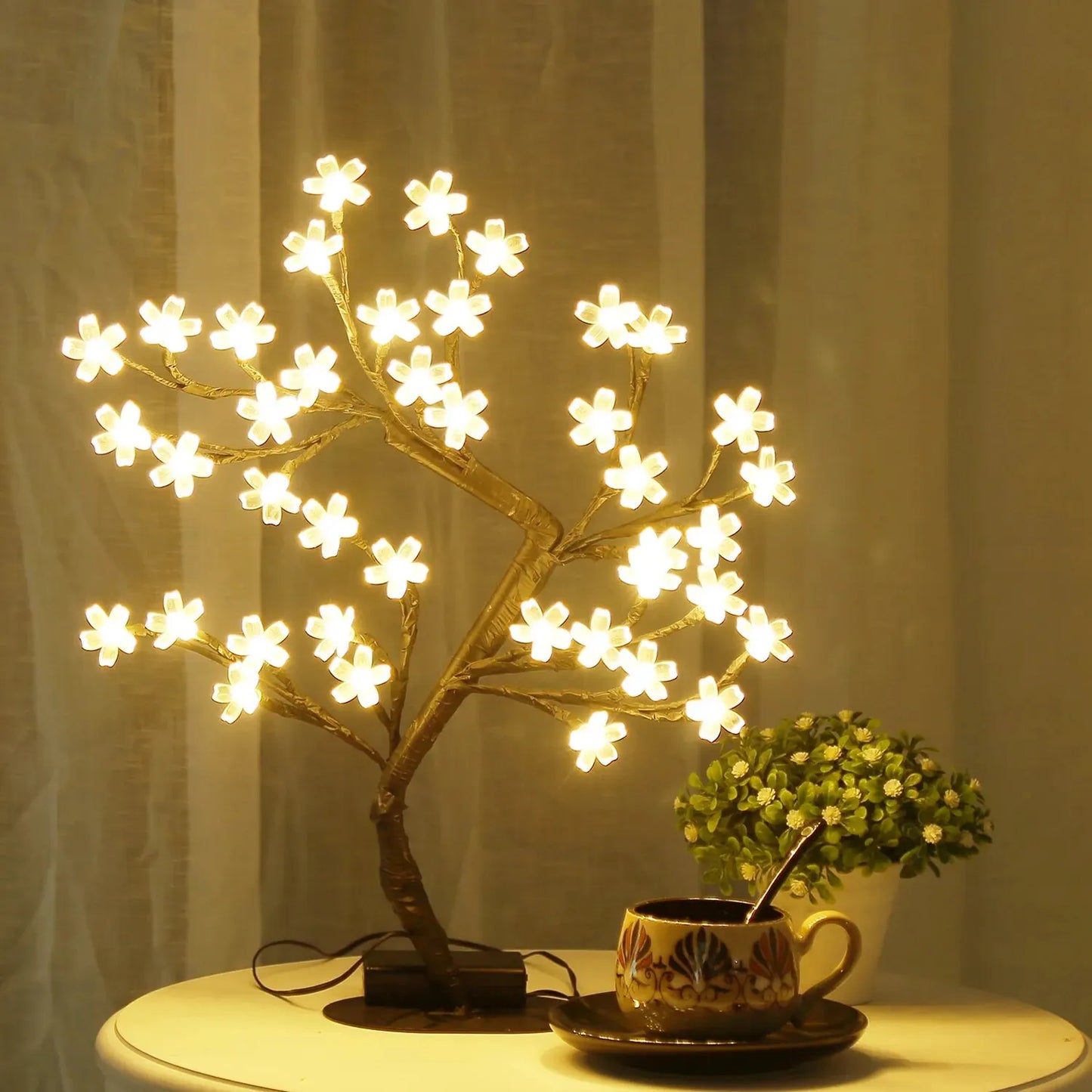 Cherry Blossom Tree Light,17inch 40LED Lighted Tabletop Artificial Flower Bonsai Tree Lamp USB Powered Gifts for Home Decor - Indentory