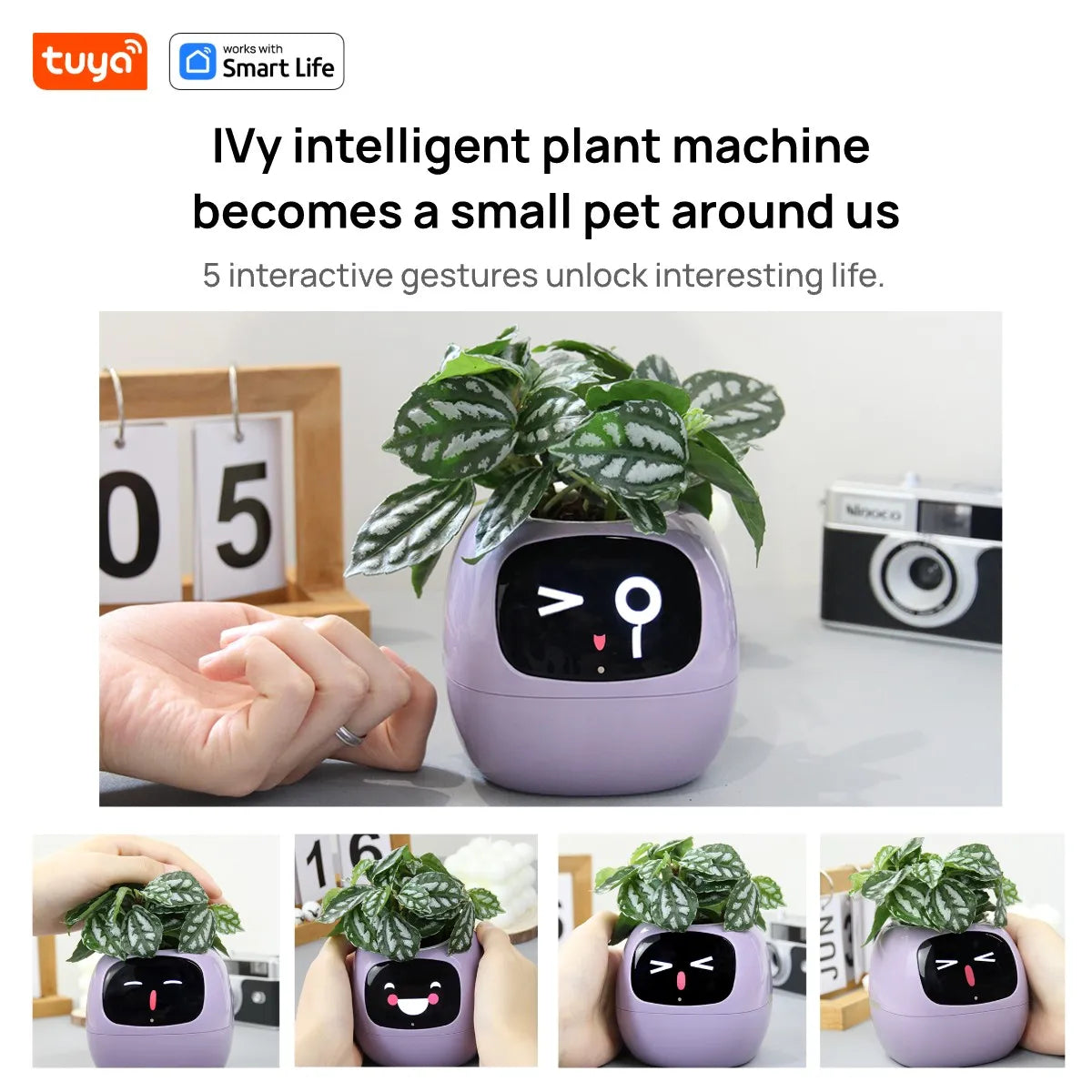 Tuya Smart Life Planter,Endless Fun Over 49 Rich Expressions,7 smart sensors,AI Chips Make Raising Plants Easy and Fun - Indentory