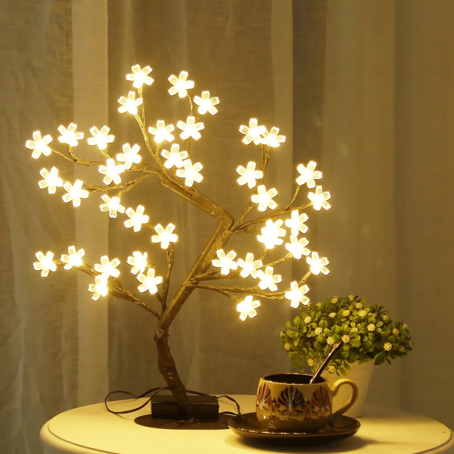 Cherry Blossom Tree Light,17inch 40LED Lighted Tabletop Artificial Flower Bonsai Tree Lamp USB Powered Gifts for Home Decor - Indentory